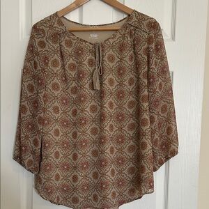 St. John's Bay Brown and Red Geometric Blouse